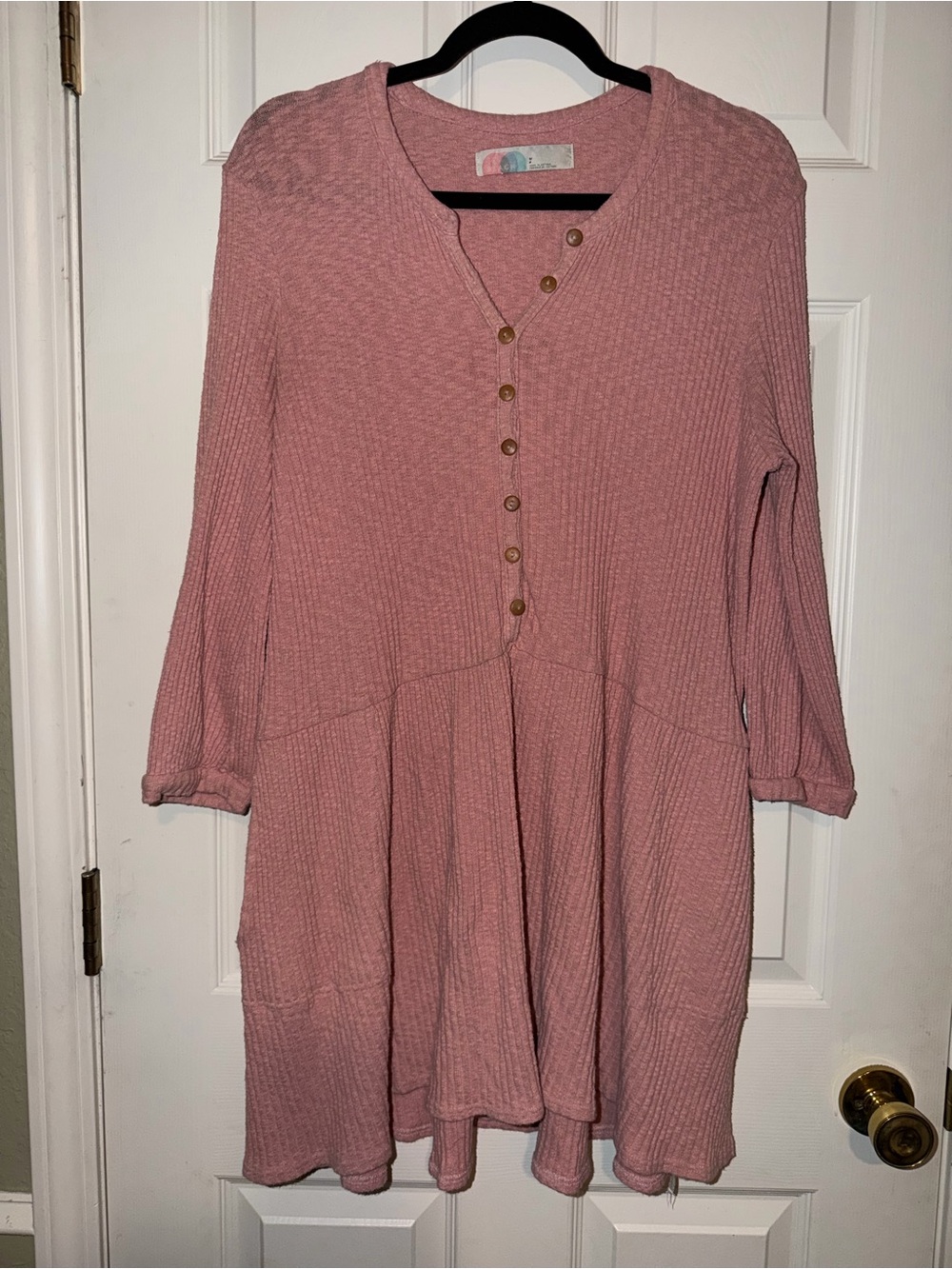 Free People FP Beach Blossom Button-Up Waffle Knit Mini Dress